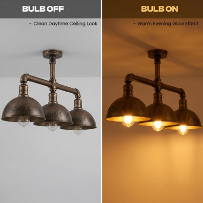 3-Light Industrial Pipe Ceiling Light – Shades or Cages, E27 - photo 4
