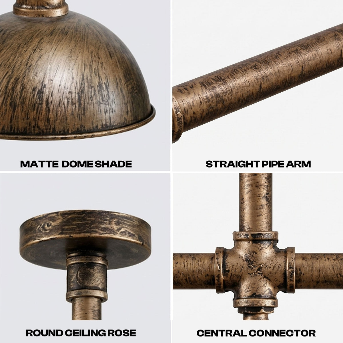 3-Light Industrial Pipe Ceiling Light – Shades or Cages, E27 - photo 5