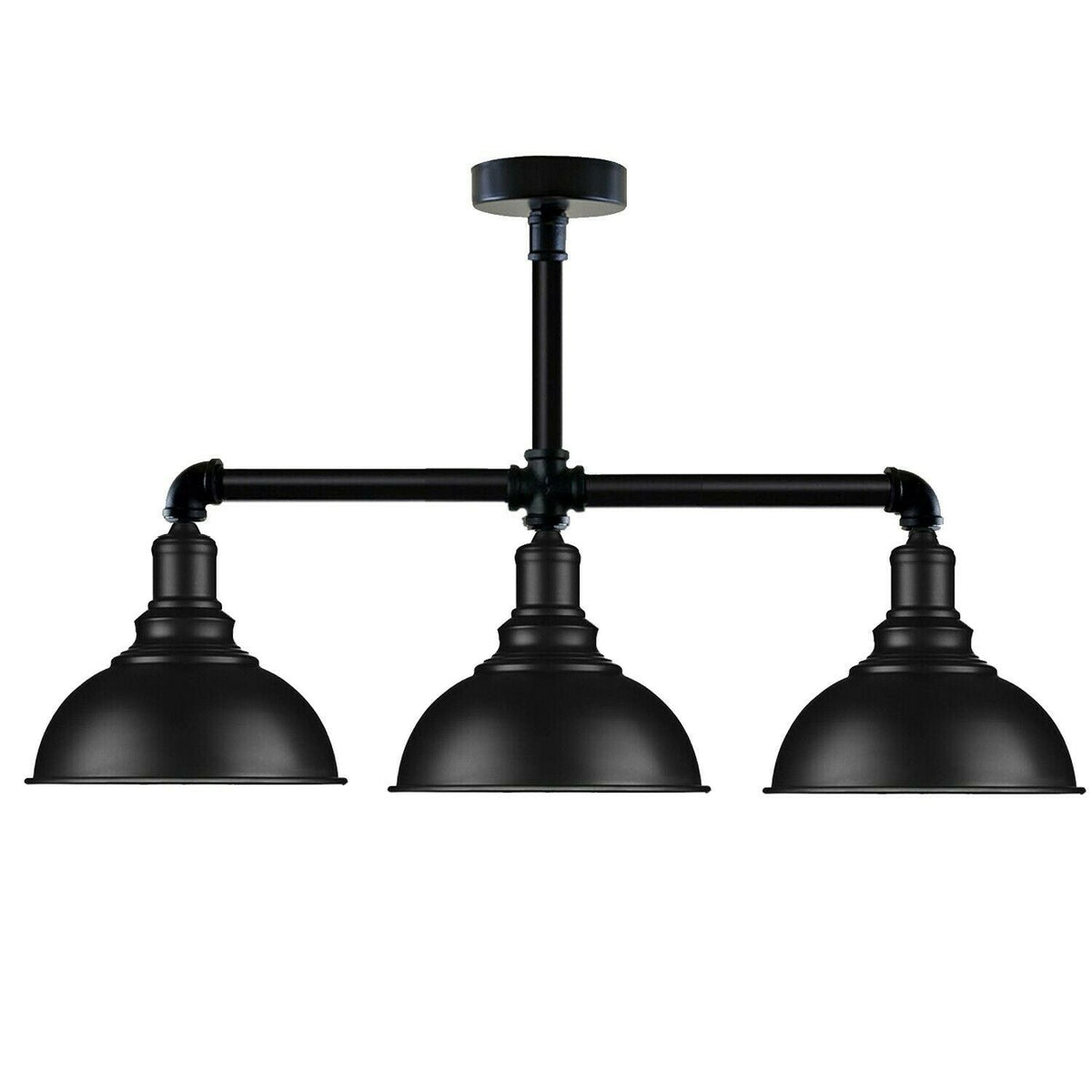 3-Light Industrial Pipe Ceiling Light – Shades or Cages, E27 - Black, Curvy 21 cm Black & Gold, Without Bulb