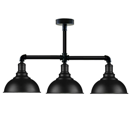 3-Light Industrial Pipe Ceiling Light – Shades or Cages, E27 - Black, Curvy 21 cm Black & Gold, Without Bulb