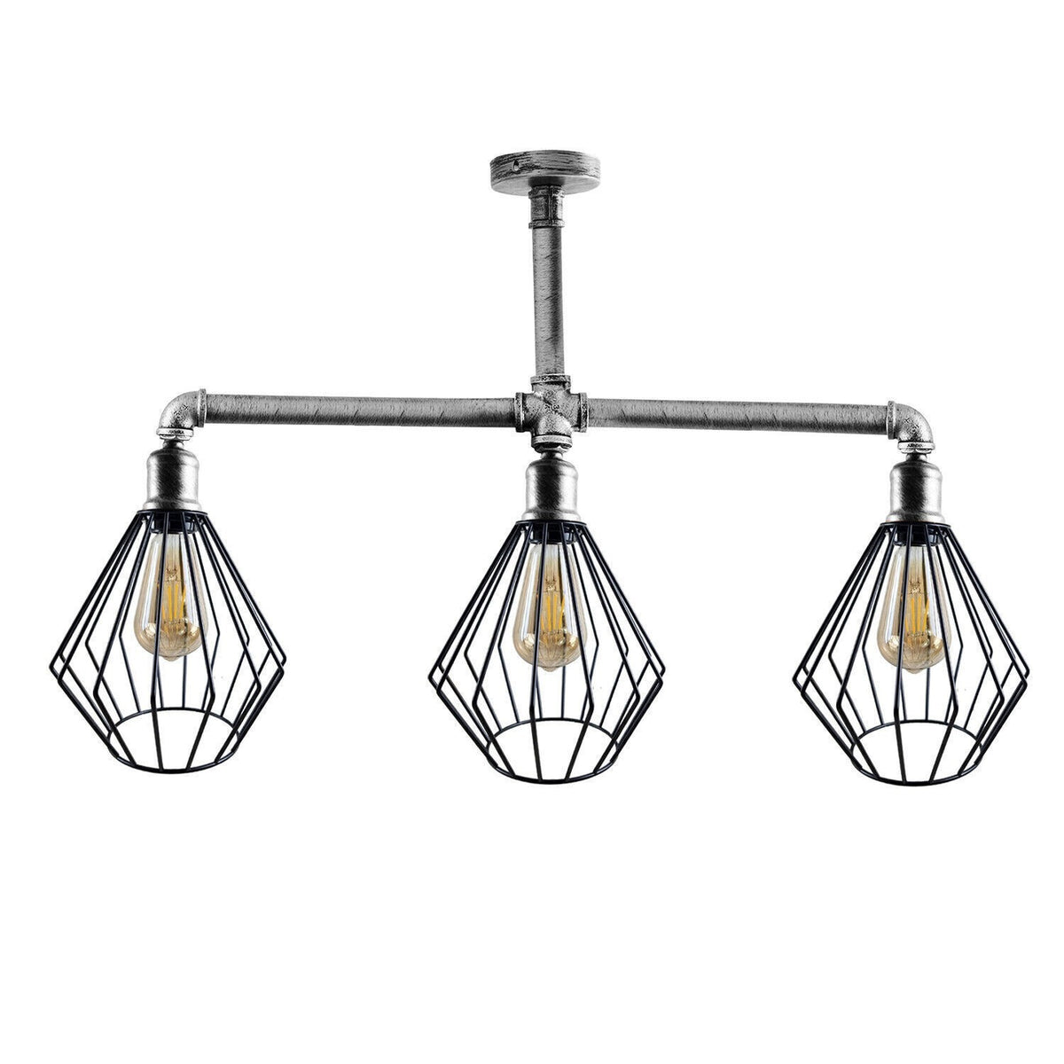 3-Light Industrial Pipe Ceiling Light – Shades or Cages, E27 - photo 23