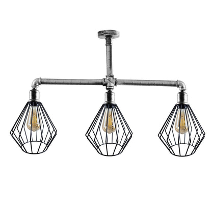 3-Light Industrial Pipe Ceiling Light – Shades or Cages, E27 - photo 23