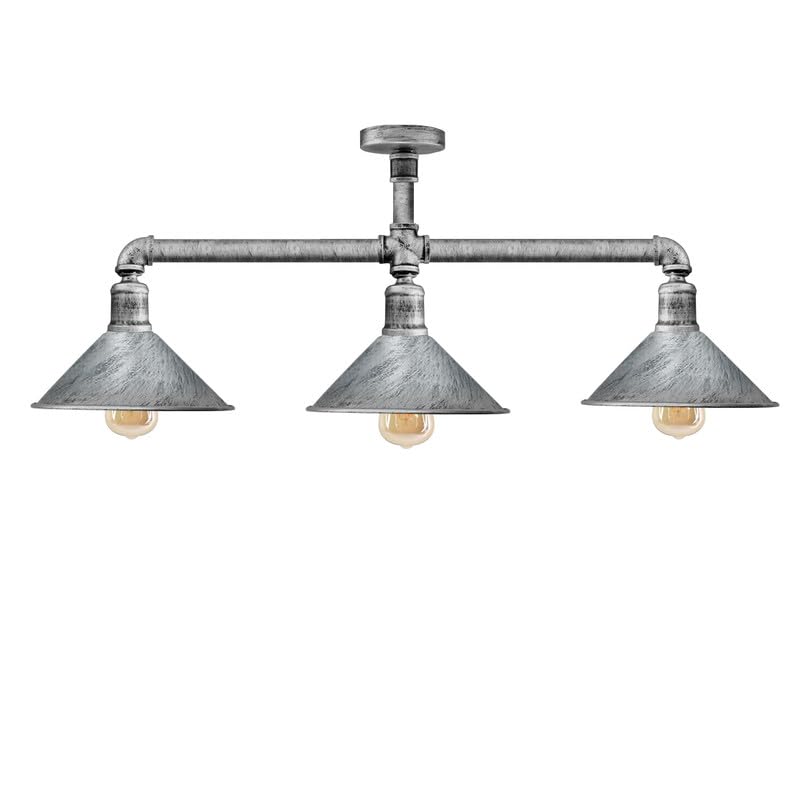 3-Light Industrial Pipe Ceiling Light – Shades or Cages, E27 - photo 19