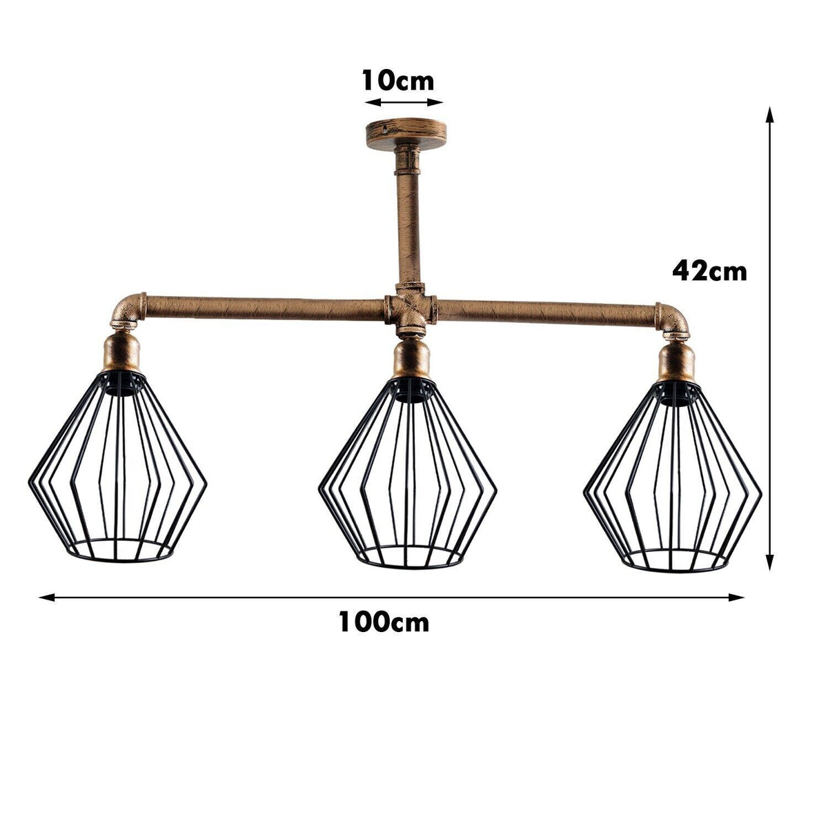 3-Light Industrial Pipe Ceiling Light – Shades or Cages, E27 - photo 24
