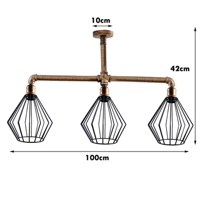 3-Light Industrial Pipe Ceiling Light – Shades or Cages, E27 - photo 24