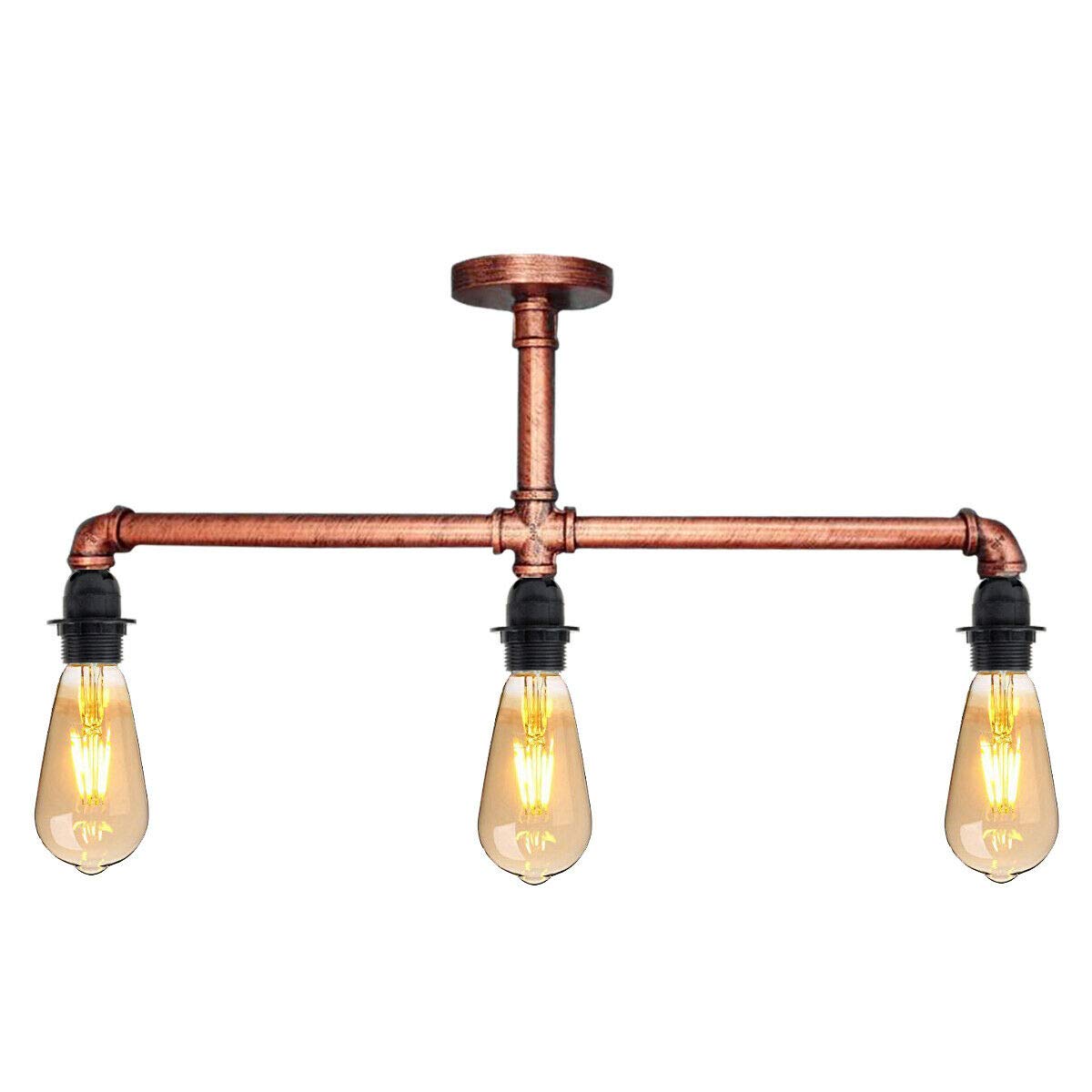 3-Light Industrial Pipe Ceiling Light – Shades or Cages, E27 - photo 14