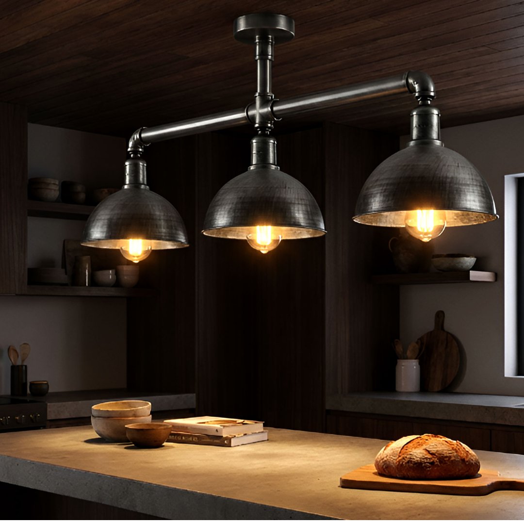 3-Light Industrial Pipe Ceiling Light – Shades or Cages, E27