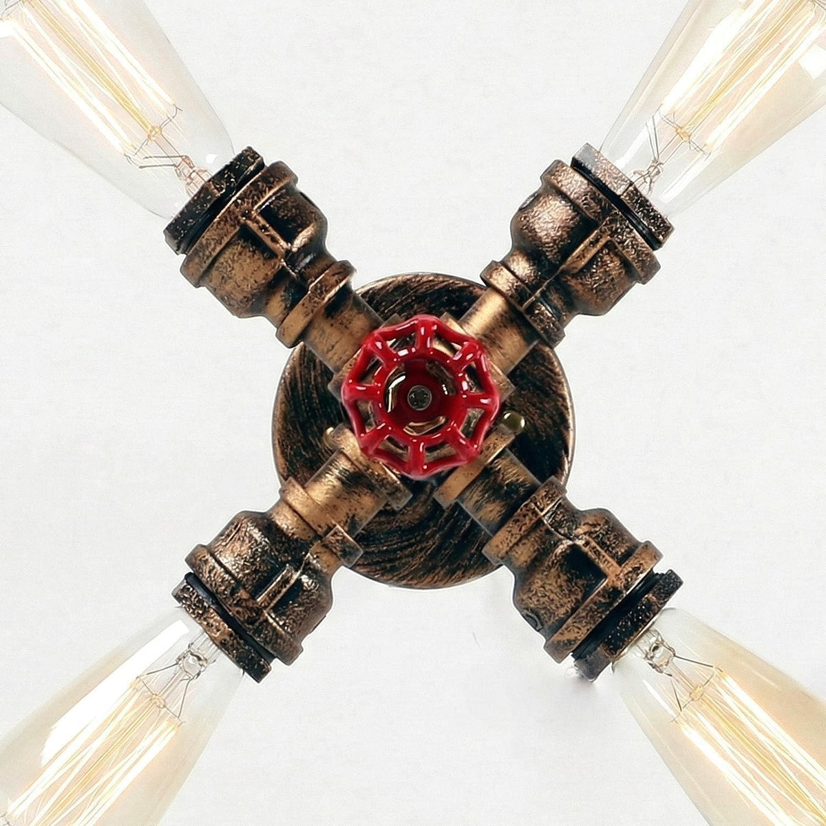 Industrial Pipe Ceiling Light – 4 Lights, Red Valve, 2 Finishes - photo 6