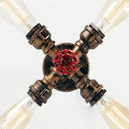 Industrial Pipe Ceiling Light – 4 Lights, Red Valve, 2 Finishes - photo 6