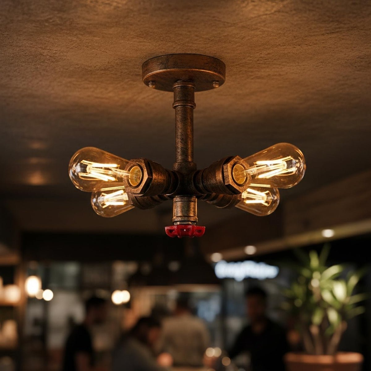 Industrial Pipe Ceiling Light – 4 Lights, Red Valve, 2 Finishes - photo 7