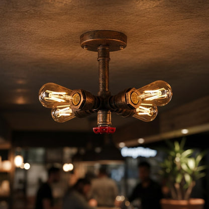 Industrial Pipe Ceiling Light – 4 Lights, Red Valve, 2 Finishes - photo 7