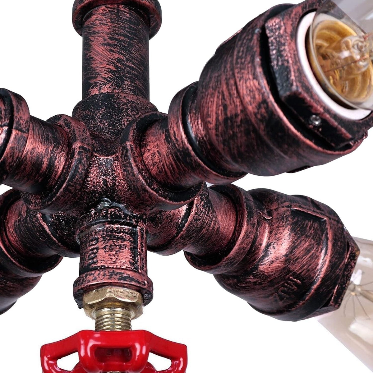 Industrial Pipe Ceiling Light – 4 Lights, Red Valve, 2 Finishes - photo 10