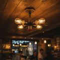 Industrial Pipe Ceiling Light – 4 Lights, Red Valve, 2 Finishes