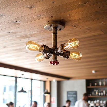 Industrial Pipe Ceiling Light – 4 Lights, Red Valve, 2 Finishes - photo 2
