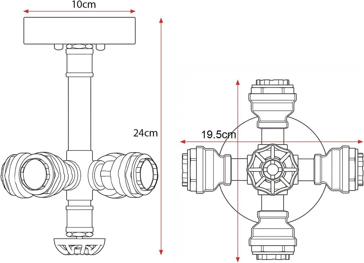 Industrial Pipe Ceiling Light – 4 Lights, Red Valve, 2 Finishes - photo 3
