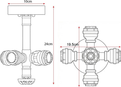 Industrial Pipe Ceiling Light – 4 Lights, Red Valve, 2 Finishes - photo 3