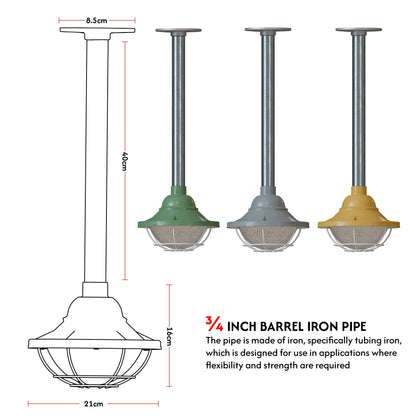 Conduit Pipe Pendant Light with Lantern Cage – Galvanised, E27 - photo 3