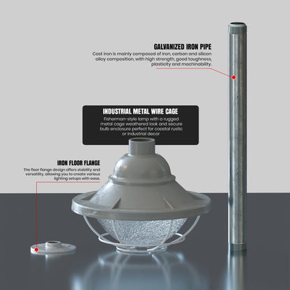 Conduit Pipe Pendant Light with Lantern Cage – Galvanised, E27 - photo 4