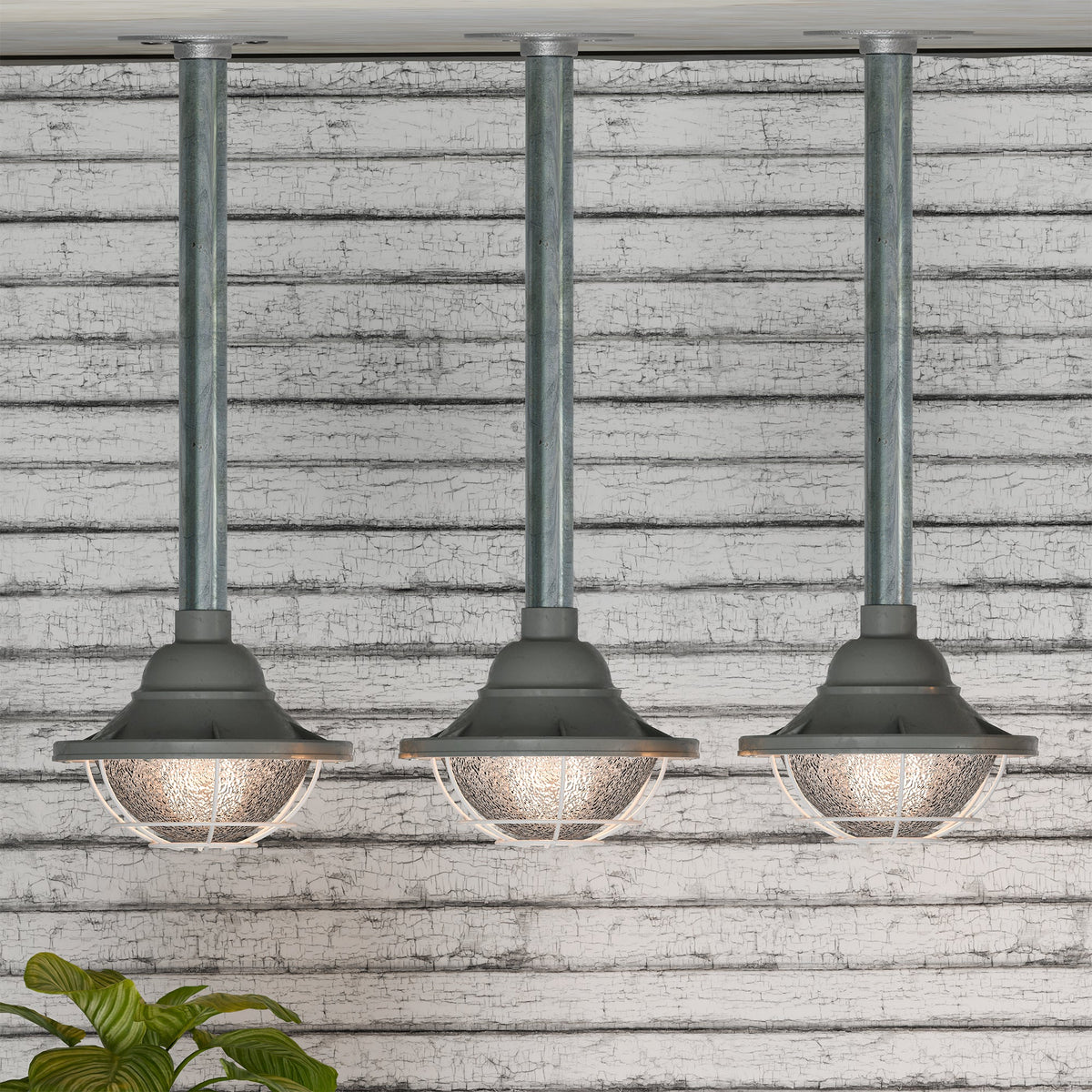 Conduit Pipe Pendant Light with Lantern Cage – Galvanised, E27 - photo 5