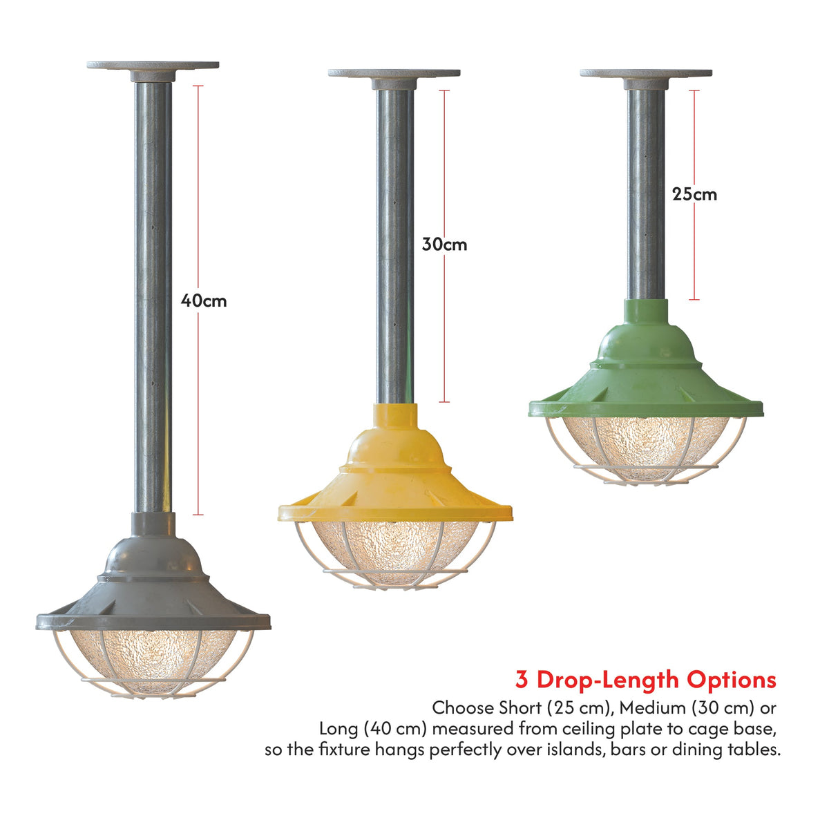 Conduit Pipe Pendant Light with Lantern Cage – Galvanised, E27 - photo 6