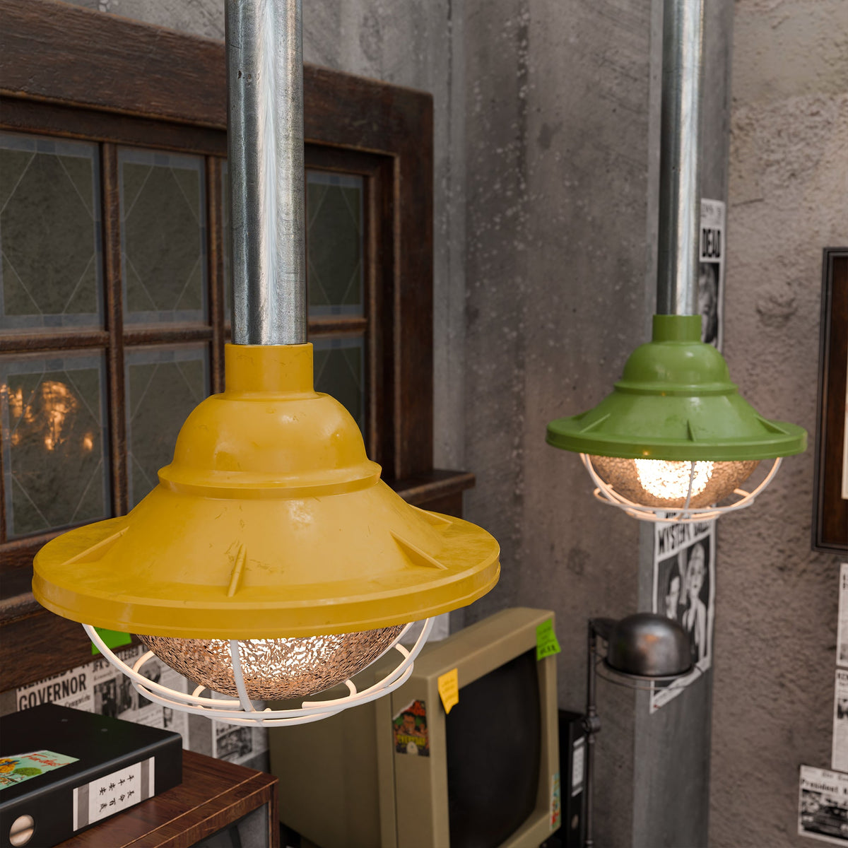 Conduit Pipe Pendant Light with Lantern Cage – Galvanised, E27 - photo 7