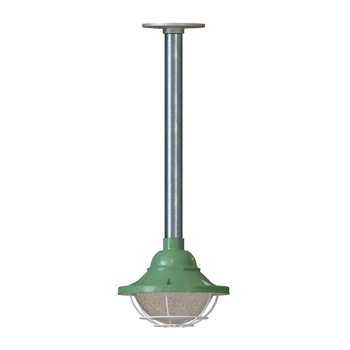 Conduit Pipe Pendant Light with Lantern Cage – Galvanised, E27 - Standard, Lantern Cage 17 cm Green, 30 cm Pipe, Without Bulb