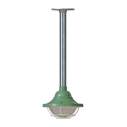 Conduit Pipe Pendant Light with Lantern Cage – Galvanised, E27 - Standard, Lantern Cage 17 cm Green, 30 cm Pipe, Without Bulb