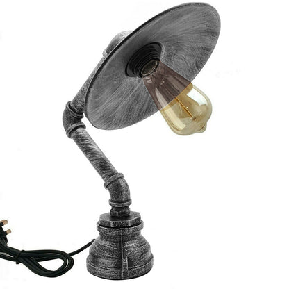 Industrial Pipe Table Lamp with Flat Shade Brushed Silver E27 - photo 5