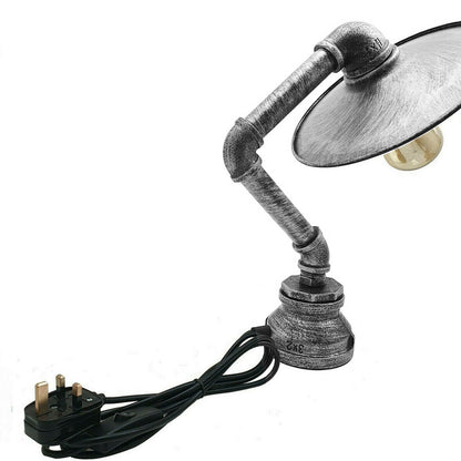 Industrial Pipe Table Lamp with Flat Shade Brushed Silver E27 - photo 3