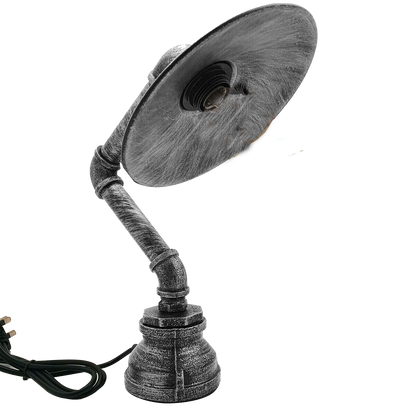 Industrial Pipe Table Lamp with Flat Shade Brushed Silver E27 - Brushed Silver, Without Bulb