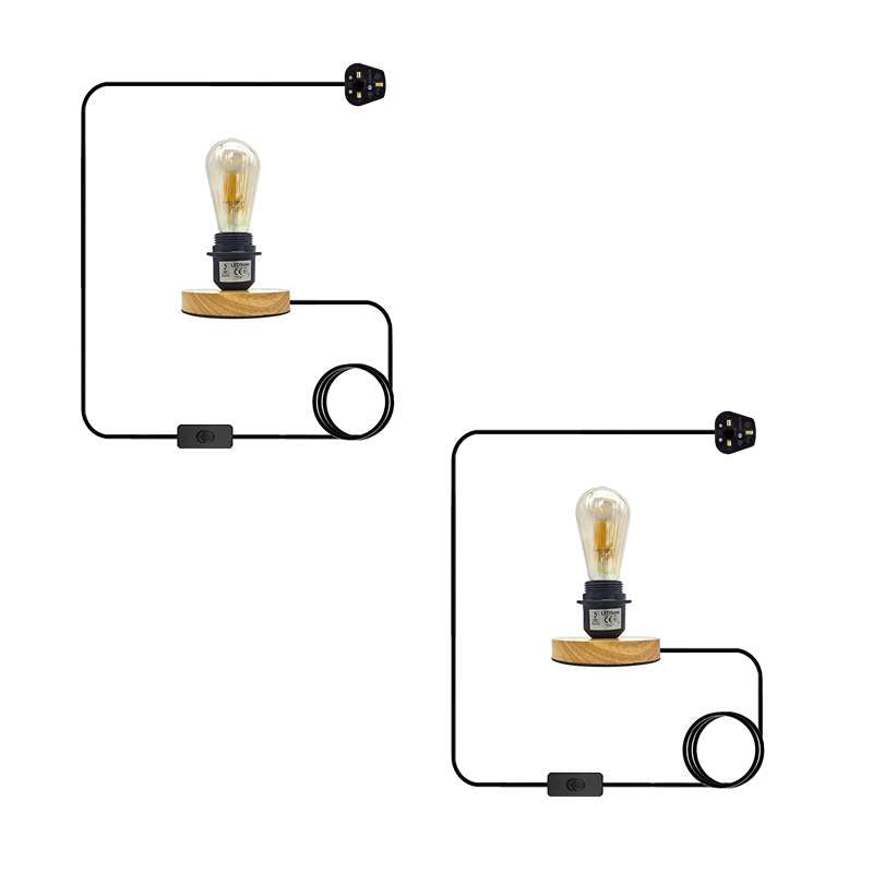 Industrial Plug-In Table Lamp Black E27 - Pack of 2, ST64 Bulb