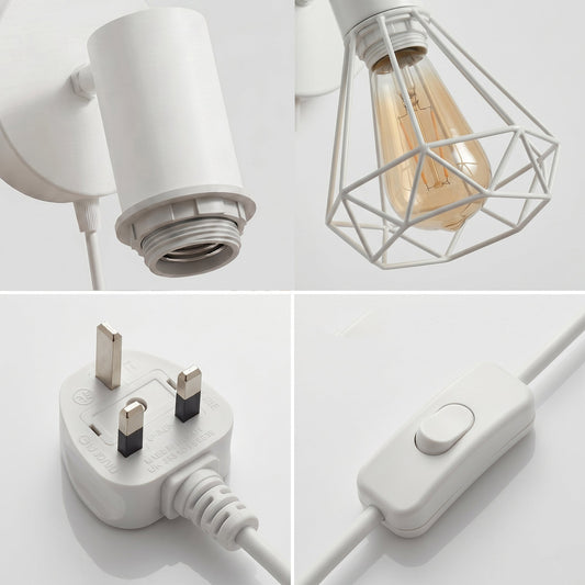 Plug-In Wall Light with Diamond Cage, Switch & ST64 Bulb – White - photo 2