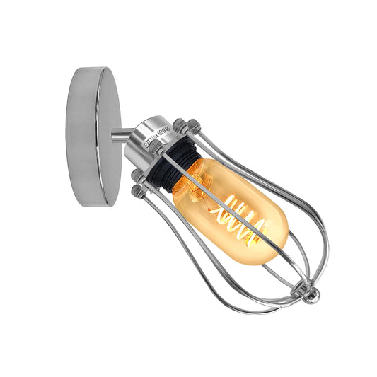 Adjustable Cage Light – Ceiling or Wall, E27, Chrome or Rose Gold - Chrome, Round Cage Chrome, ST45 LED Bulb 4W