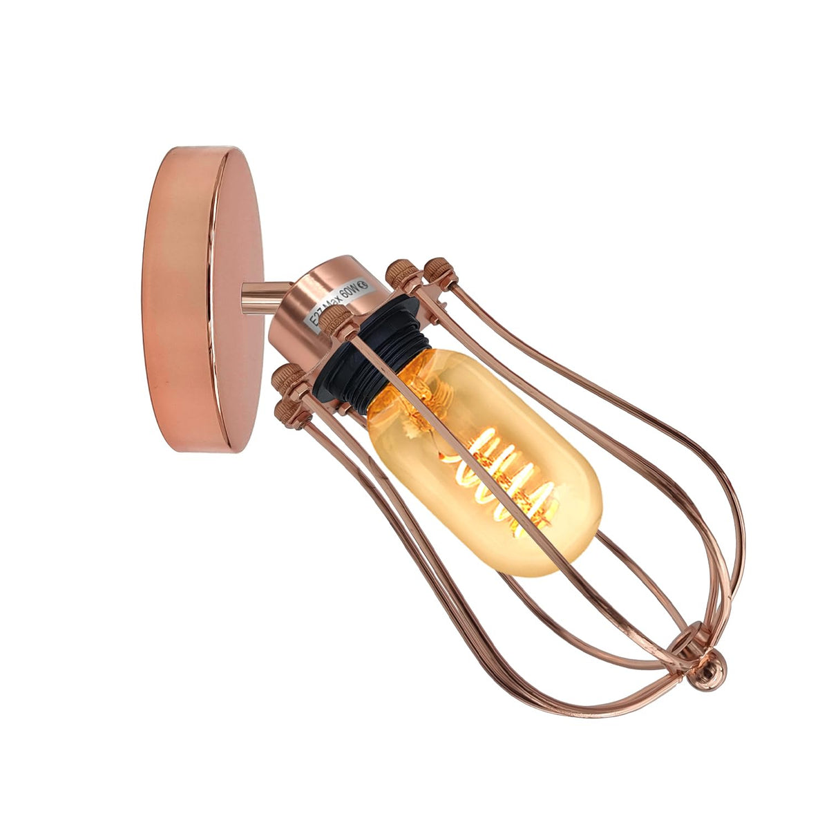 Adjustable Cage Light – Ceiling or Wall, E27, Chrome or Rose Gold - Rose Gold, Round Cage Rose Gold, ST45 LED Bulb 4W
