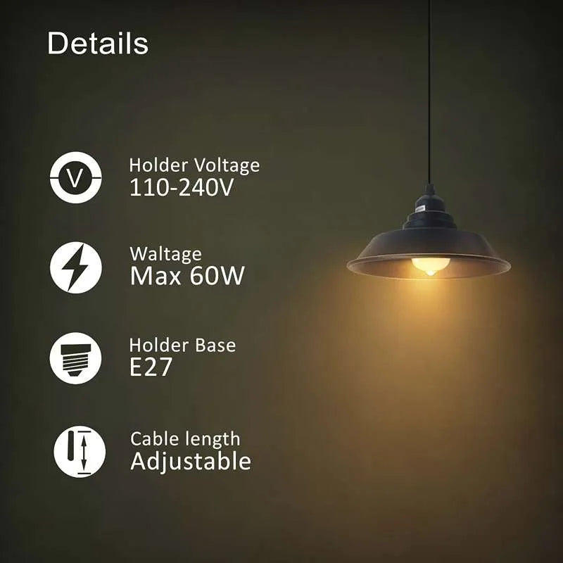 Industrial Pendant Light – Black & Gold Line Shade, 22 cm, E27 - photo 4