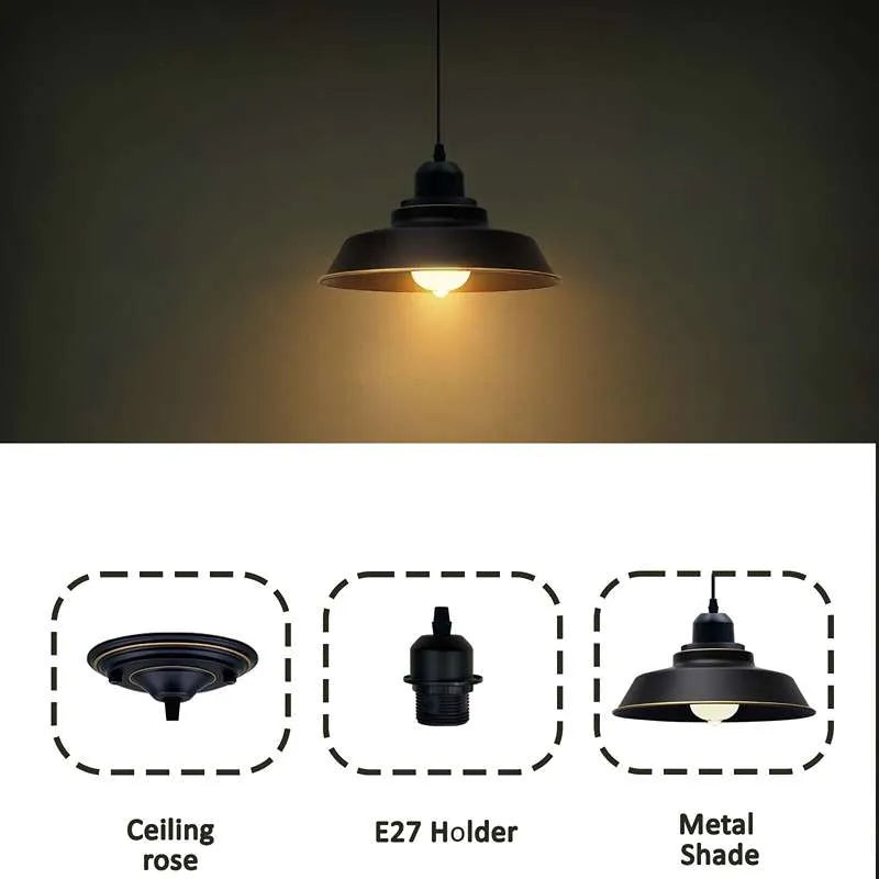 Industrial Pendant Light – Black & Gold Line Shade, 22 cm, E27 - photo 5
