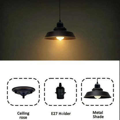 Industrial Pendant Light – Black & Gold Line Shade, 22 cm, E27 - photo 5