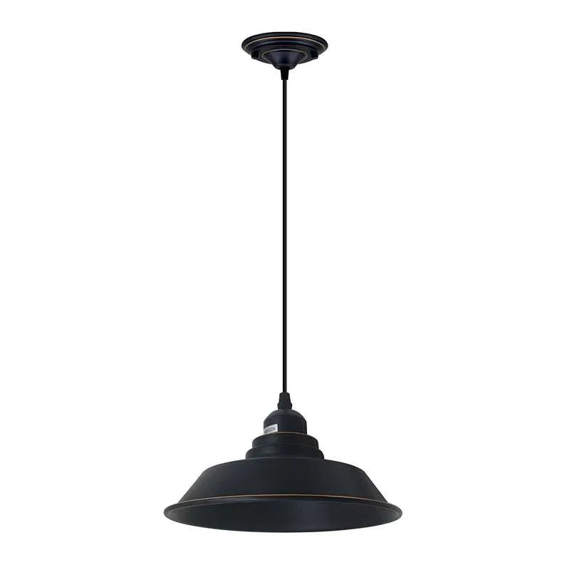 Industrial Pendant Light – Black & Gold Line Shade, 22 cm, E27 - Black, Vintage Dome 22 cm Black & Gold Line, Without Bulb