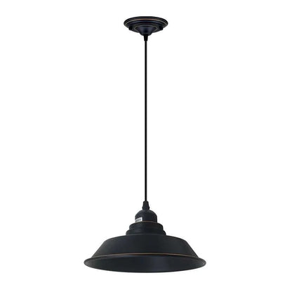 Industrial Pendant Light – Black & Gold Line Shade, 22 cm, E27 - Black, Vintage Dome 22 cm Black & Gold Line, Without Bulb