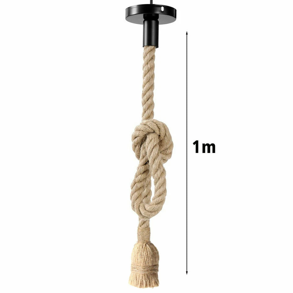 Hemp Rope Pendant Light – 1 m Knotted Rope, Black Rose, E27 - Hemp, No Shade, Without Bulb