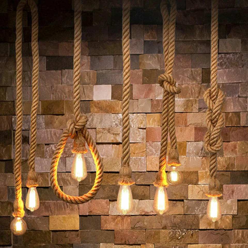 Hemp Rope Pendant Light – 1 m Knotted Rope, Black Rose, E27