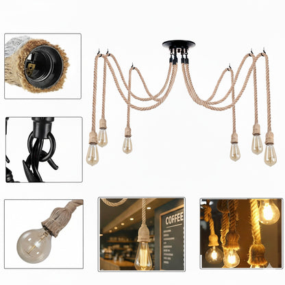 5-Light Hemp Rope Spider Pendant – Ceiling Hooks, E27 - photo 8