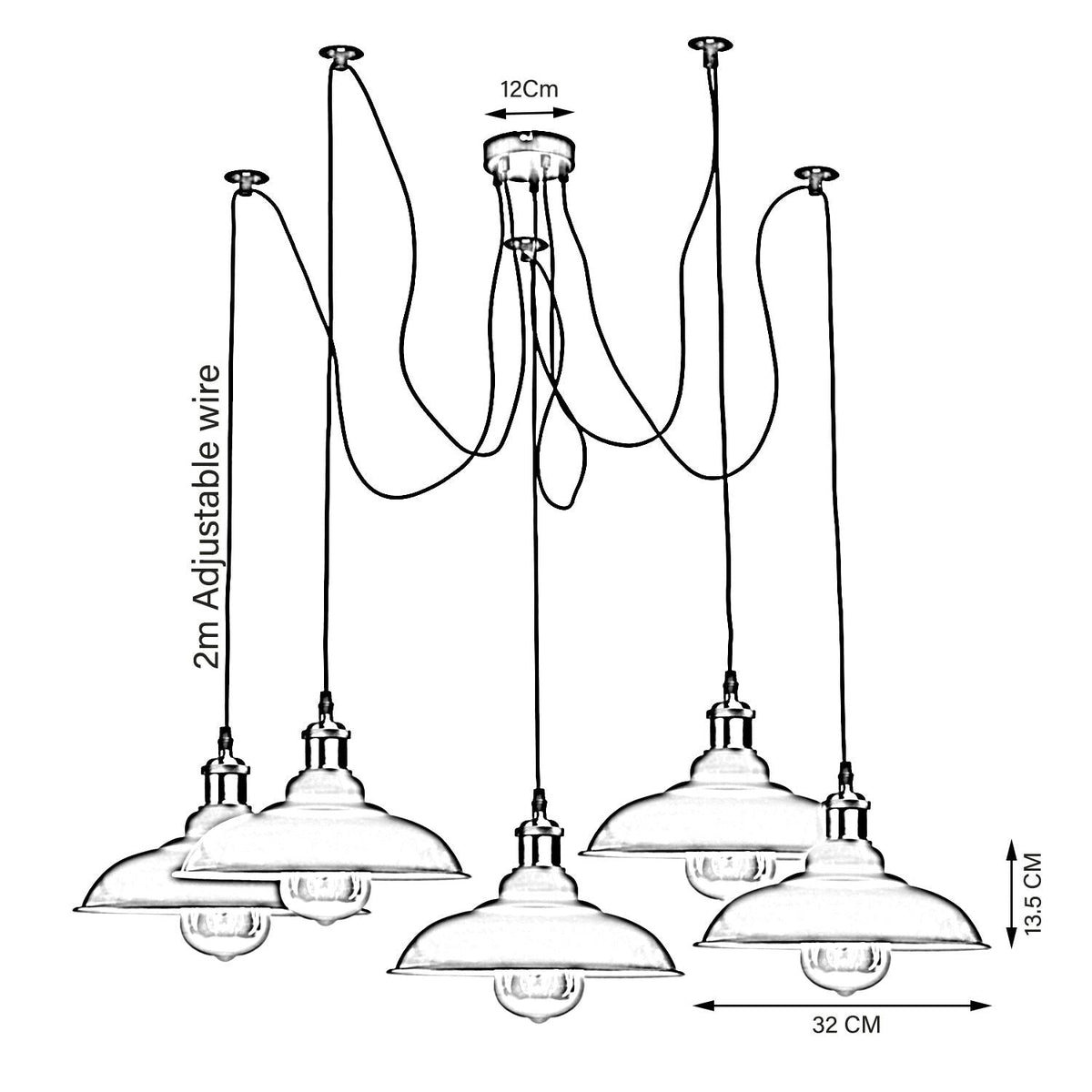 5-Light Spider Pendant – Metal Shades or Cages, Many Colours, E27 - photo 2