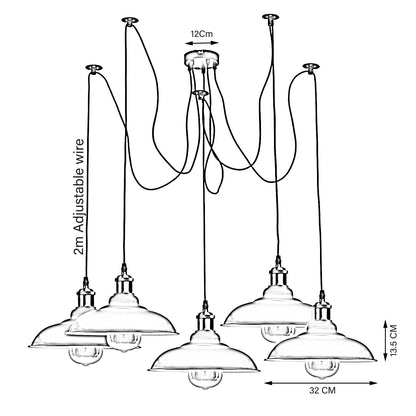5-Light Spider Pendant – Metal Shades or Cages, Many Colours, E27 - photo 2