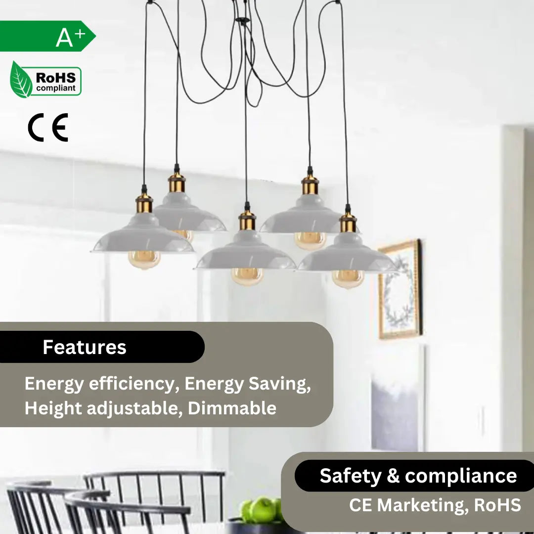 5-Light Spider Pendant – Metal Shades or Cages, Many Colours, E27 - photo 3