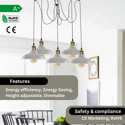 5-Light Spider Pendant – Metal Shades or Cages, Many Colours, E27 - photo 3