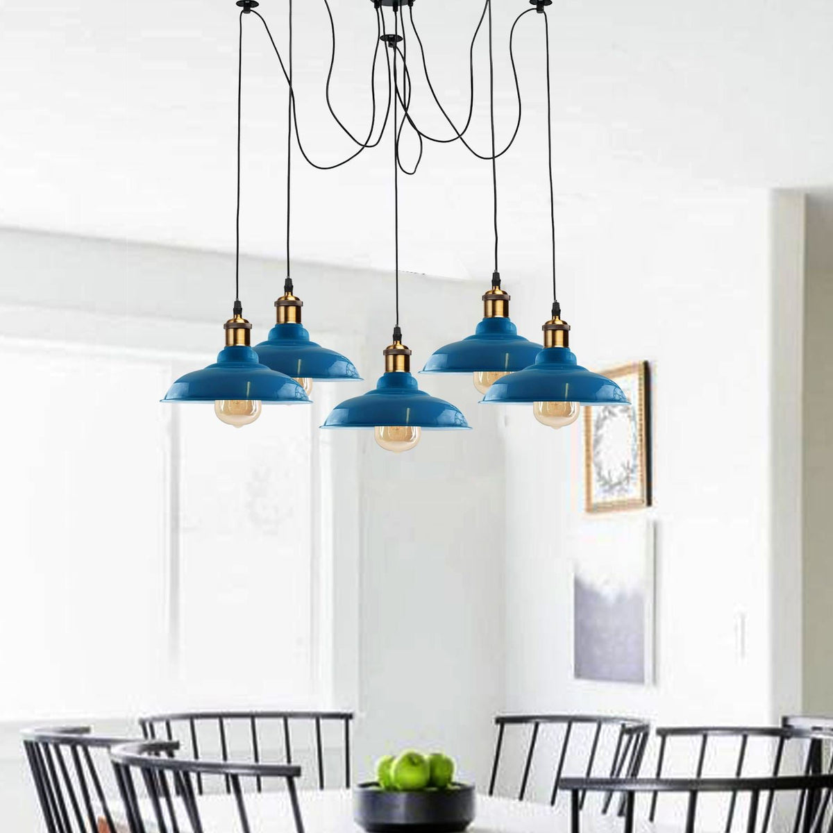 5-Light Spider Pendant – Metal Shades or Cages, Many Colours, E27 - photo 5