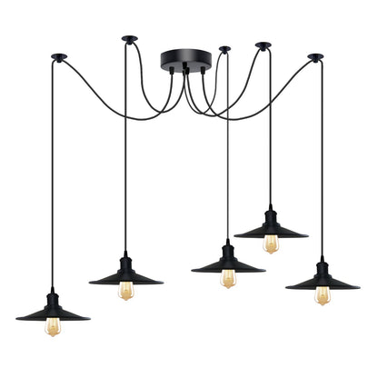 5-Light Spider Pendant – Metal Shades or Cages, Many Colours, E27 - Black, Flat Black, Without Bulb