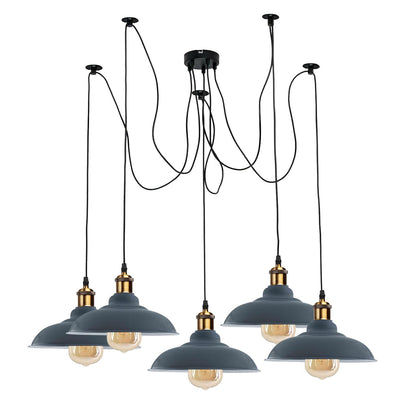 5-Light Spider Pendant – Metal Shades or Cages, Many Colours, E27 - Yellow Brass, Gloss Metal 32 cm Grey, Without Bulb