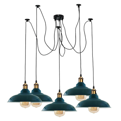 5-Light Spider Pendant – Metal Shades or Cages, Many Colours, E27 - Yellow Brass, Gloss Metal 32 cm CB, Without Bulb